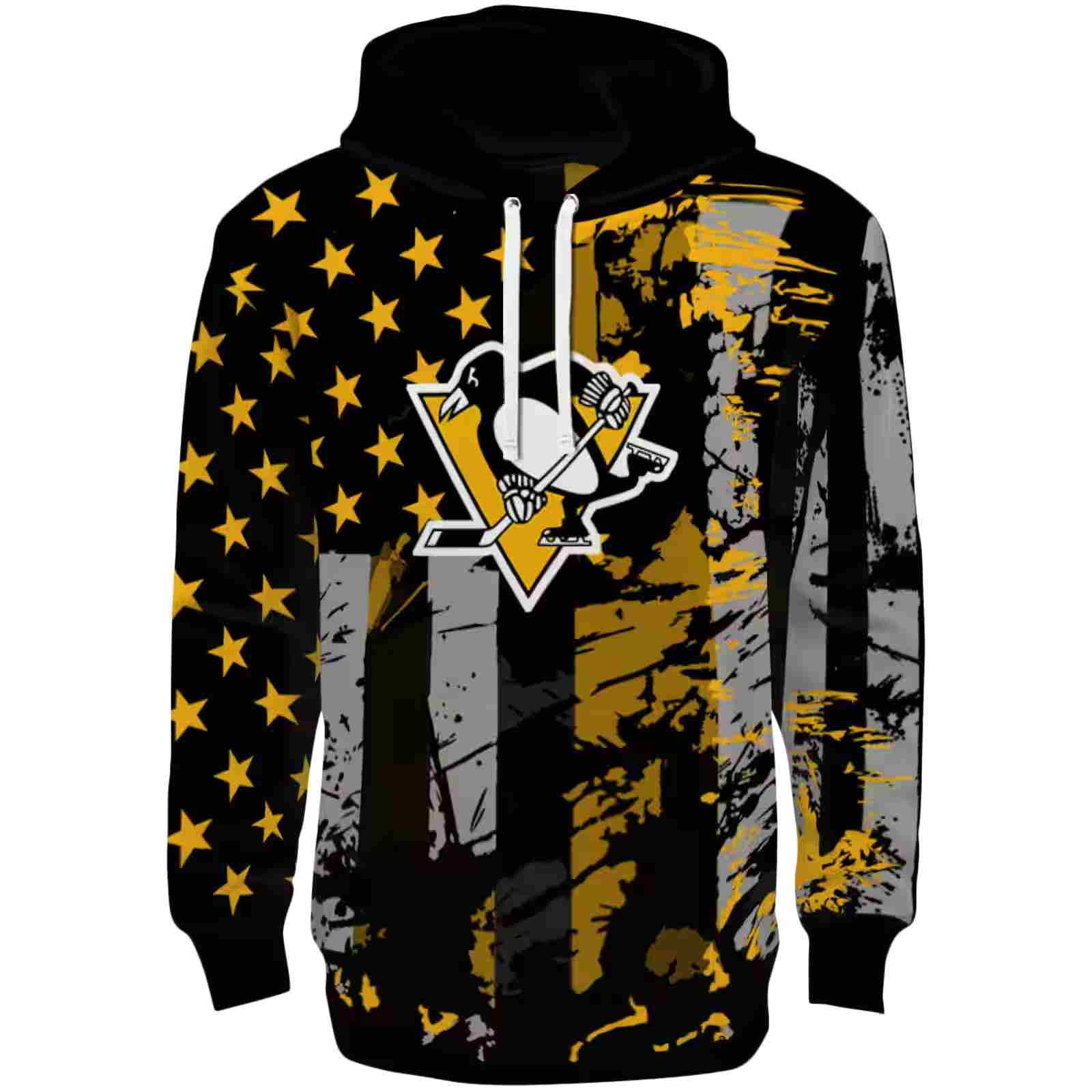 Customized Pittsburgh Penguins Distressed Flag Yellow Black Hoodie