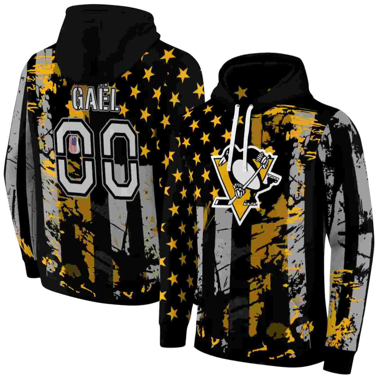 customized pittsburgh penguins distressed flag yellow black hoodie fashion forward