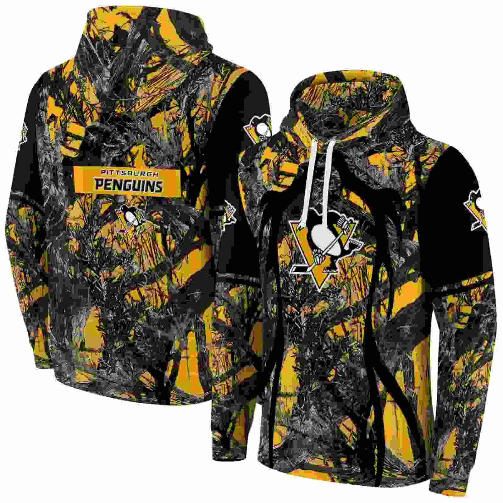 customized pittsburgh penguins hunting theme yellow black hoodie fashion forward