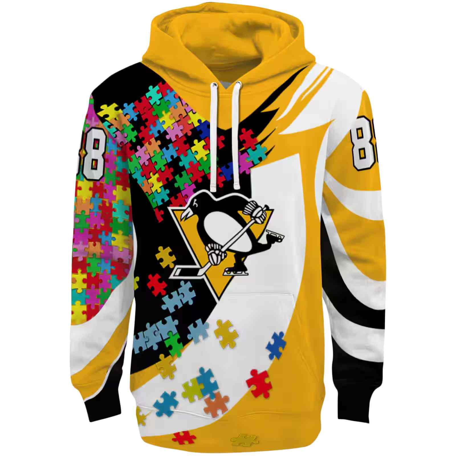 Customized Pittsburgh Penguins Puzzle Pieces Yellow Hoodie