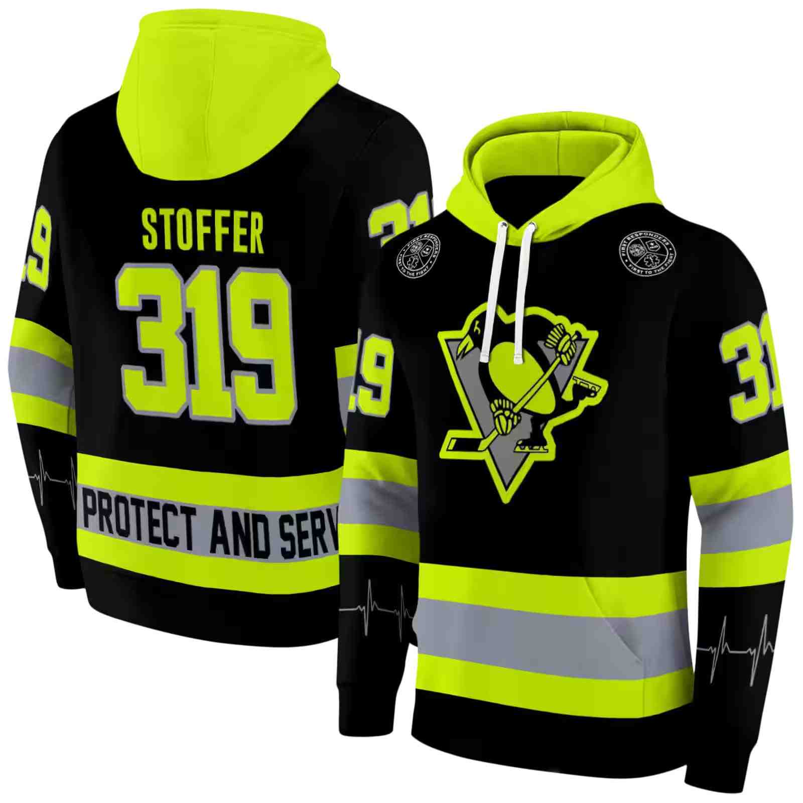 customized pittsburgh penguins safety motif black neon green hoodie fashion forward