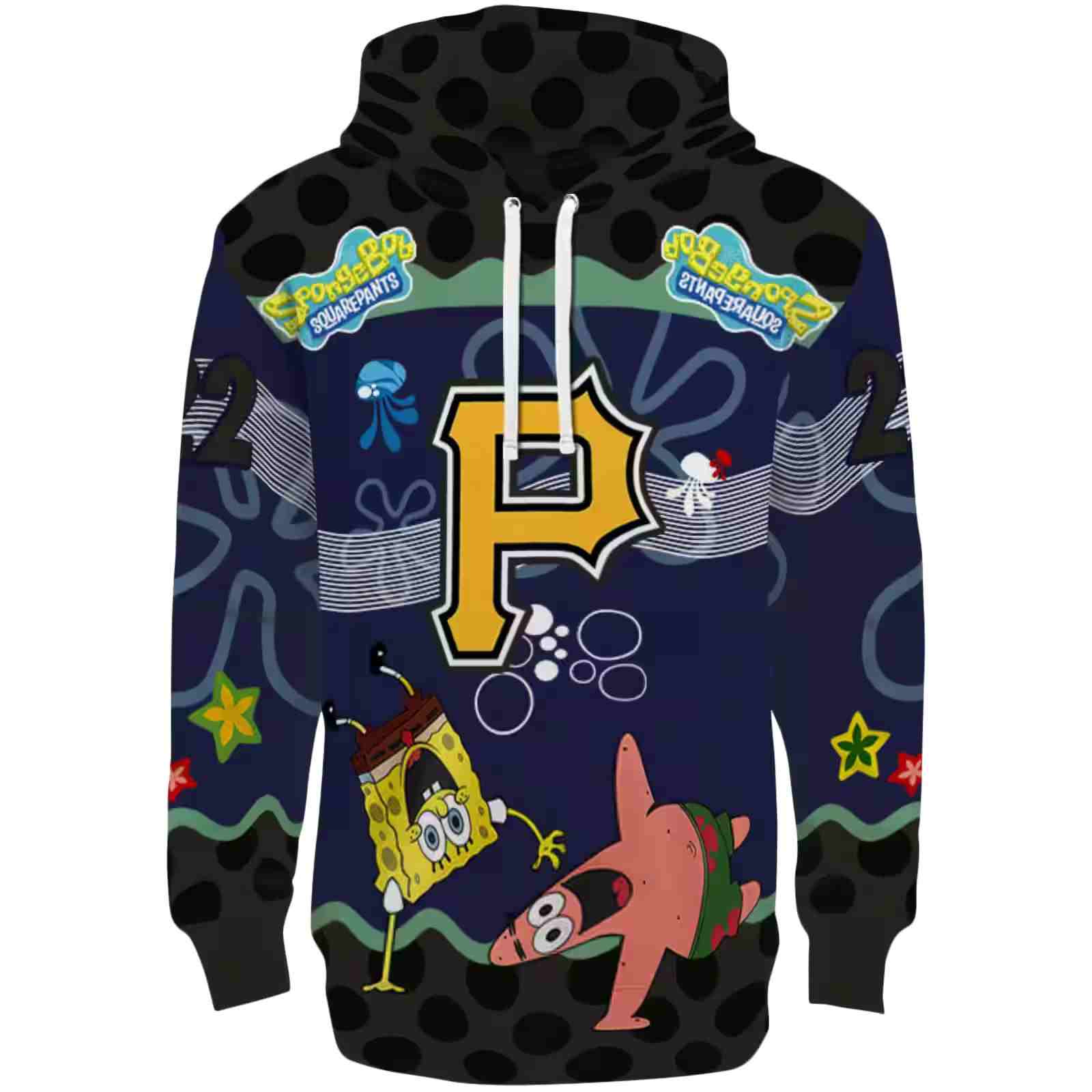 Customized Pittsburgh Pirates Spongebob Patrick Star Black Navy Hoodie