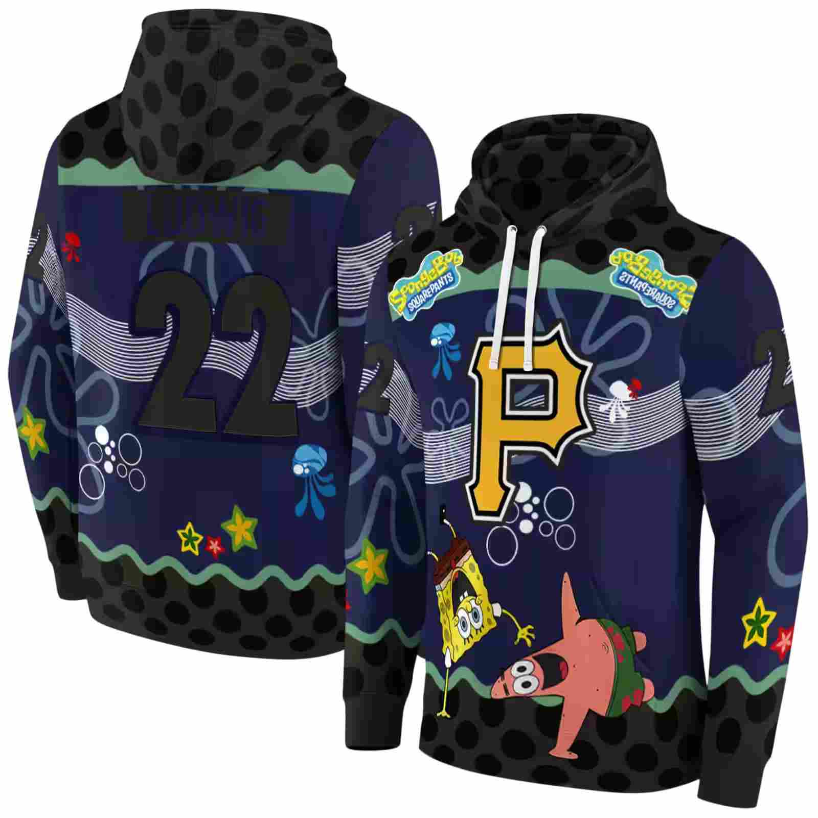 customized pittsburgh pirates spongebob patrick star black navy hoodie fashion forward