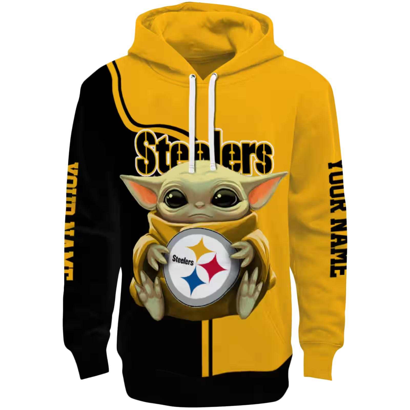 Customized Pittsburgh Steelers Baby Yoda Gold Black Hoodie