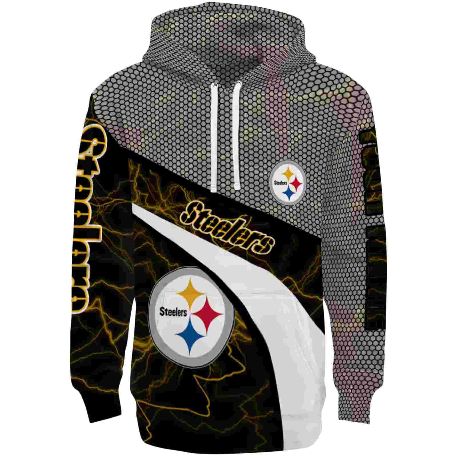 Customized Pittsburgh Steelers Hexagonal Mesh Gold Black Gray Hoodie