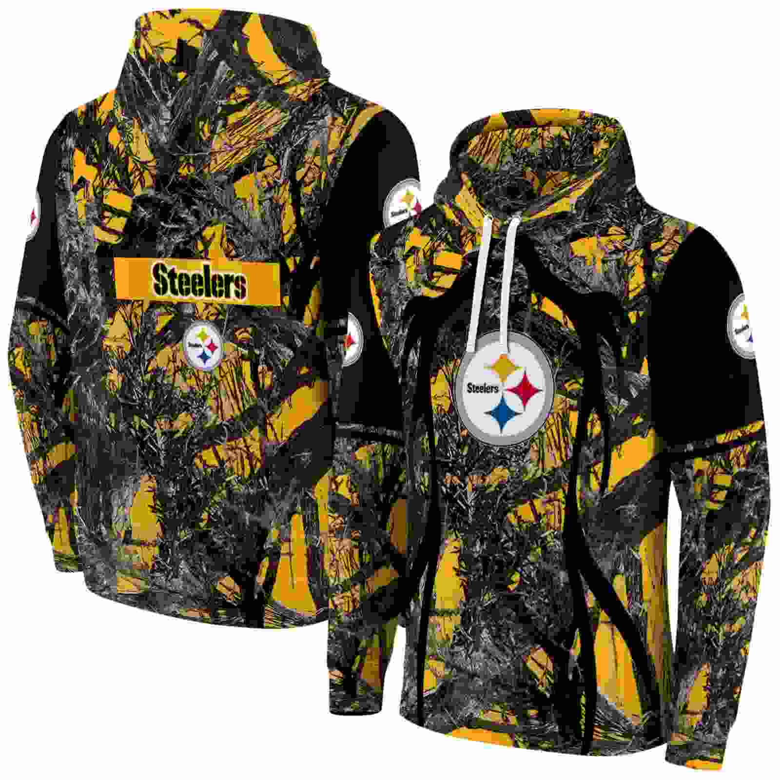 customized pittsburgh steelers hunting theme gold black hoodie fashion forward