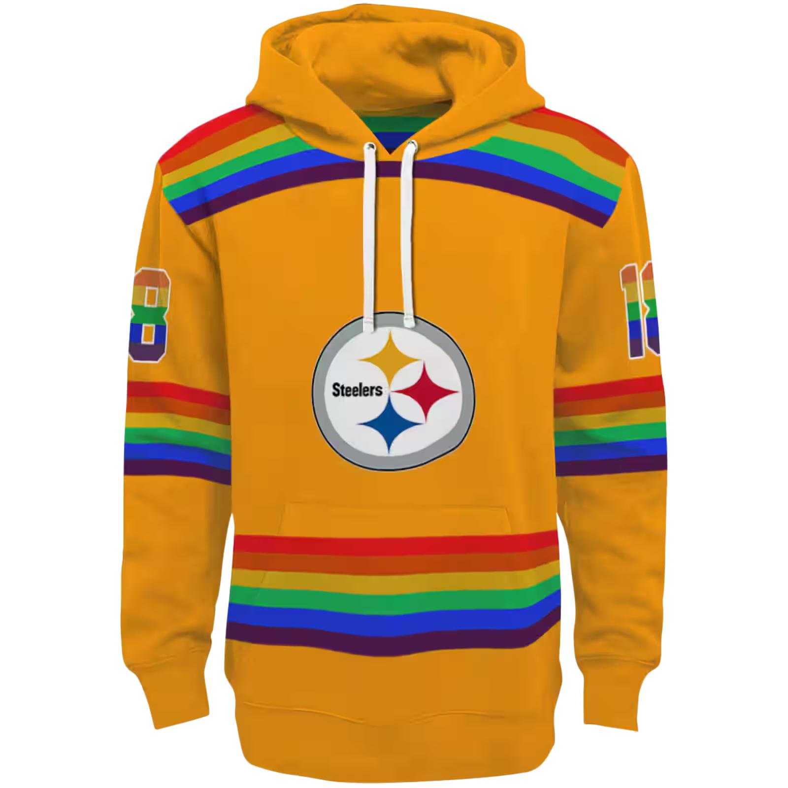 Customized Pittsburgh Steelers Rainbow Stripes Gold Hoodie