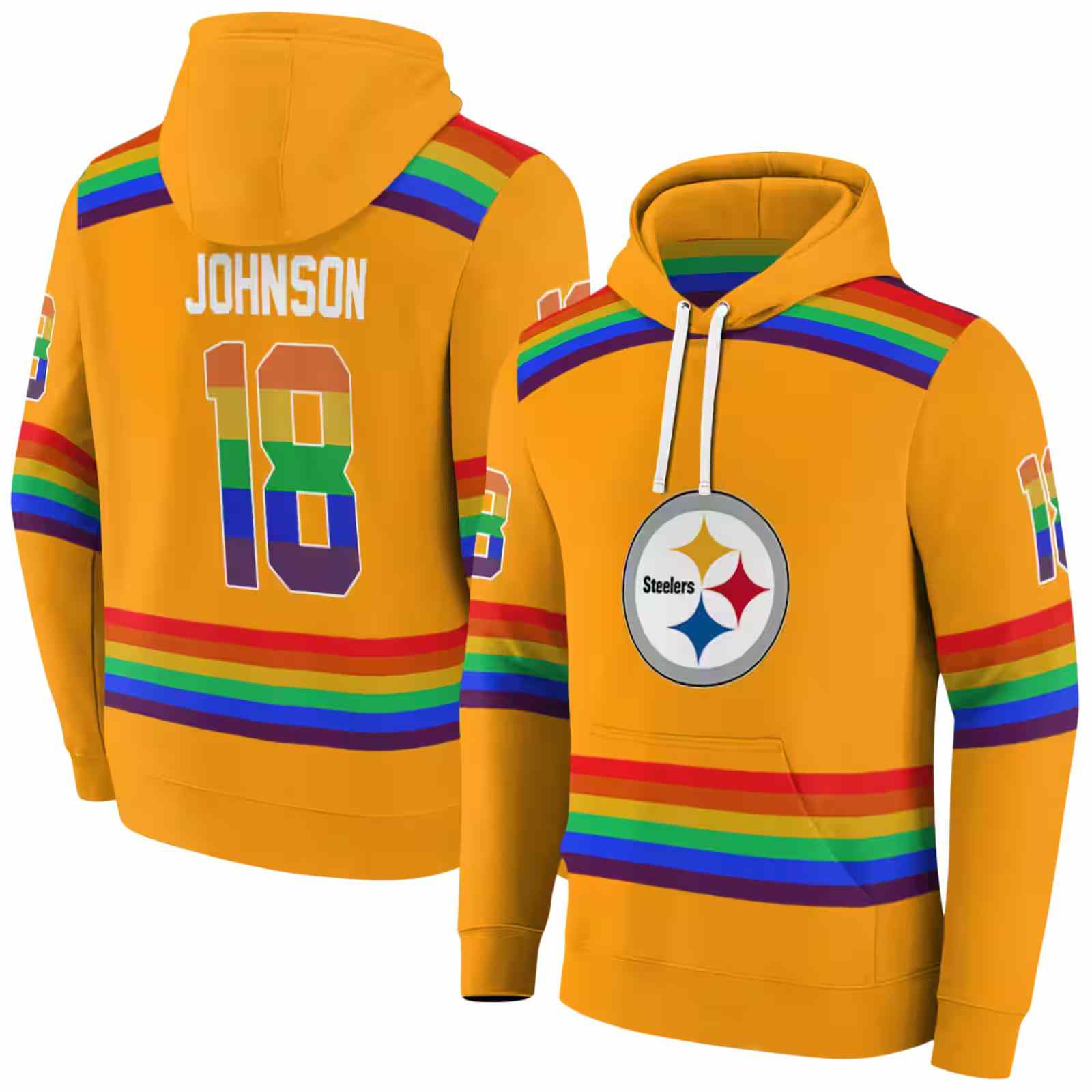 customized pittsburgh steelers rainbow stripes gold hoodie fashion forward