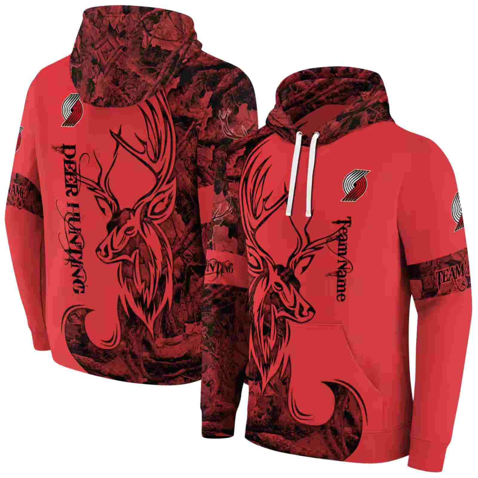 customized portland trail blazers deer silhouette red hoodie fashion forward