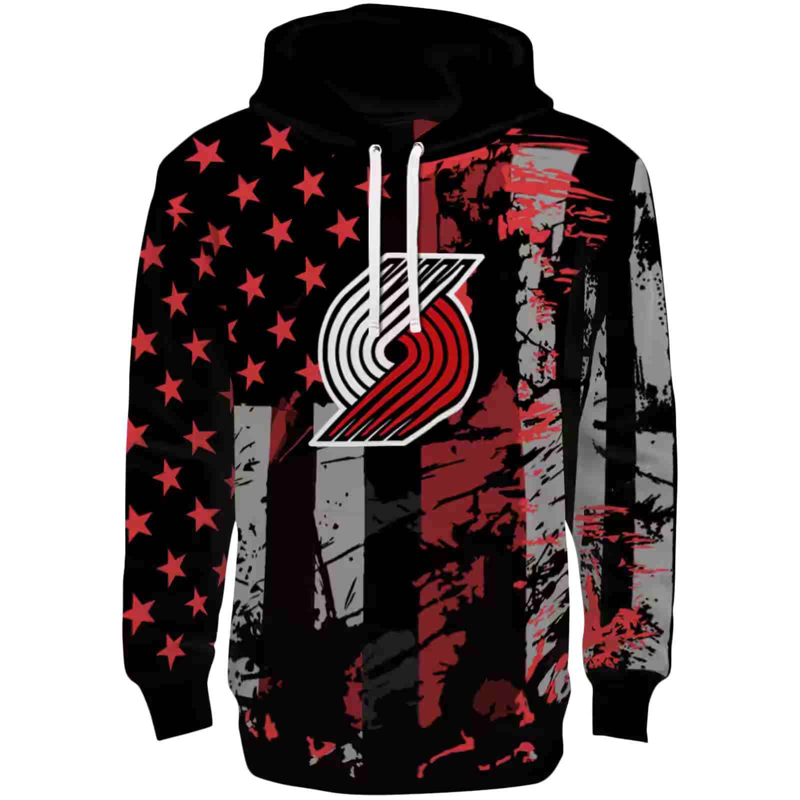 Customized Portland Trail Blazers Distressed Flag Red Black Hoodie