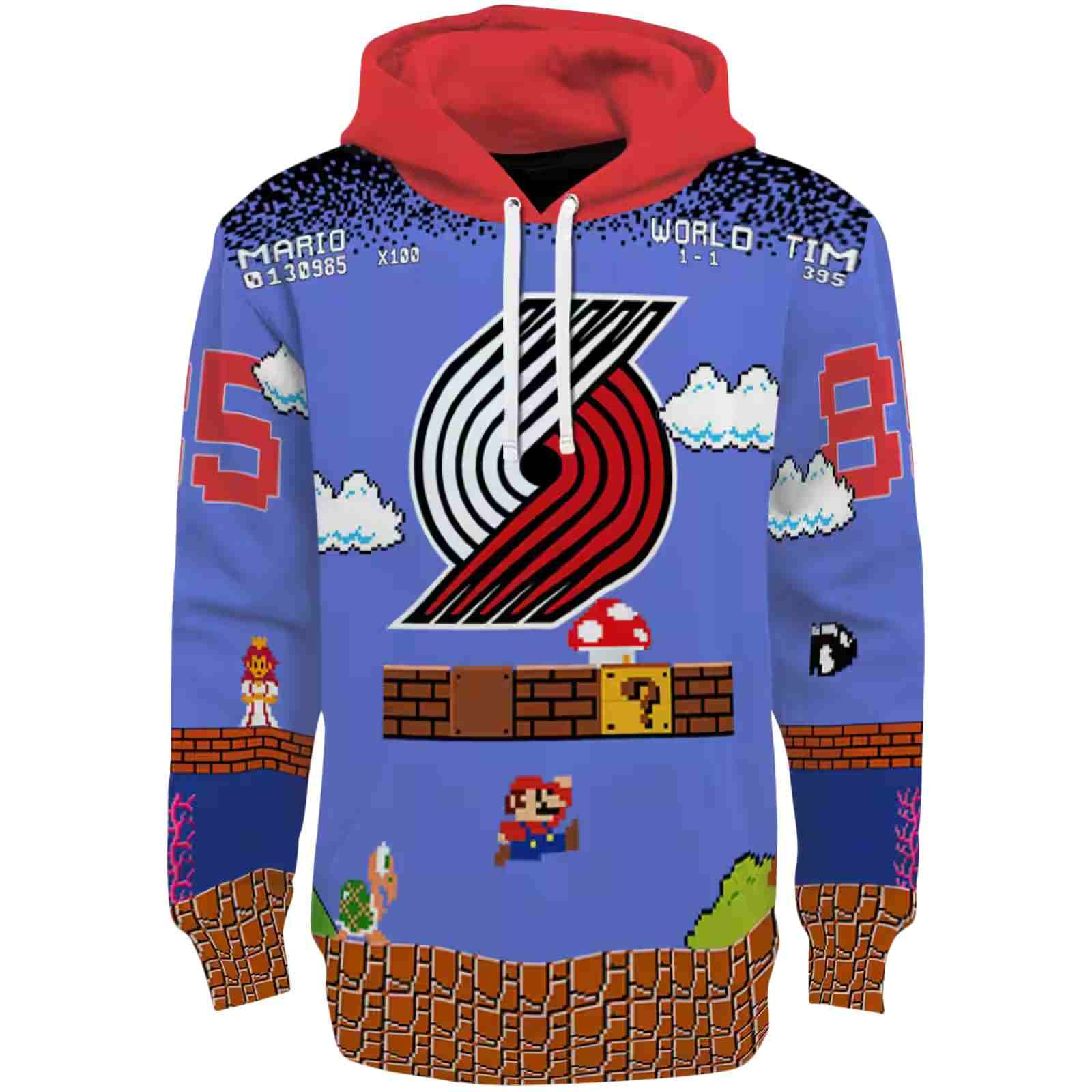 Customized Portland Trail Blazers Mario Blue Black Hoodie