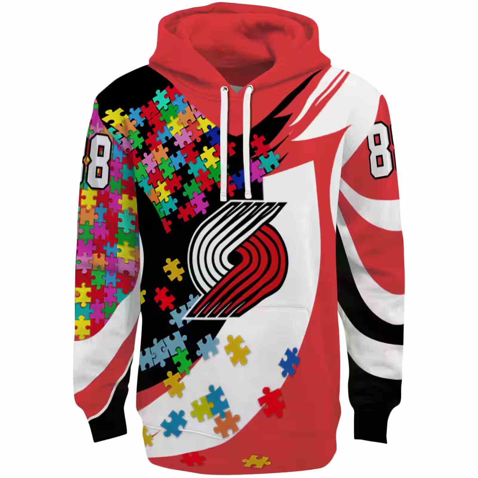 Customized Portland Trail Blazers Puzzle Pieces Red Hoodie