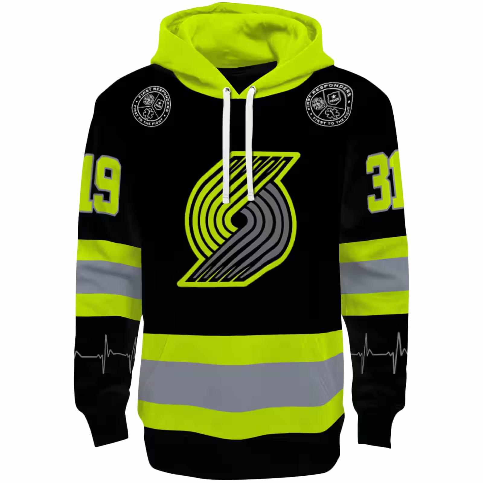 Customized Portland Trail Blazers Safety Motif Black Neon Green Hoodie