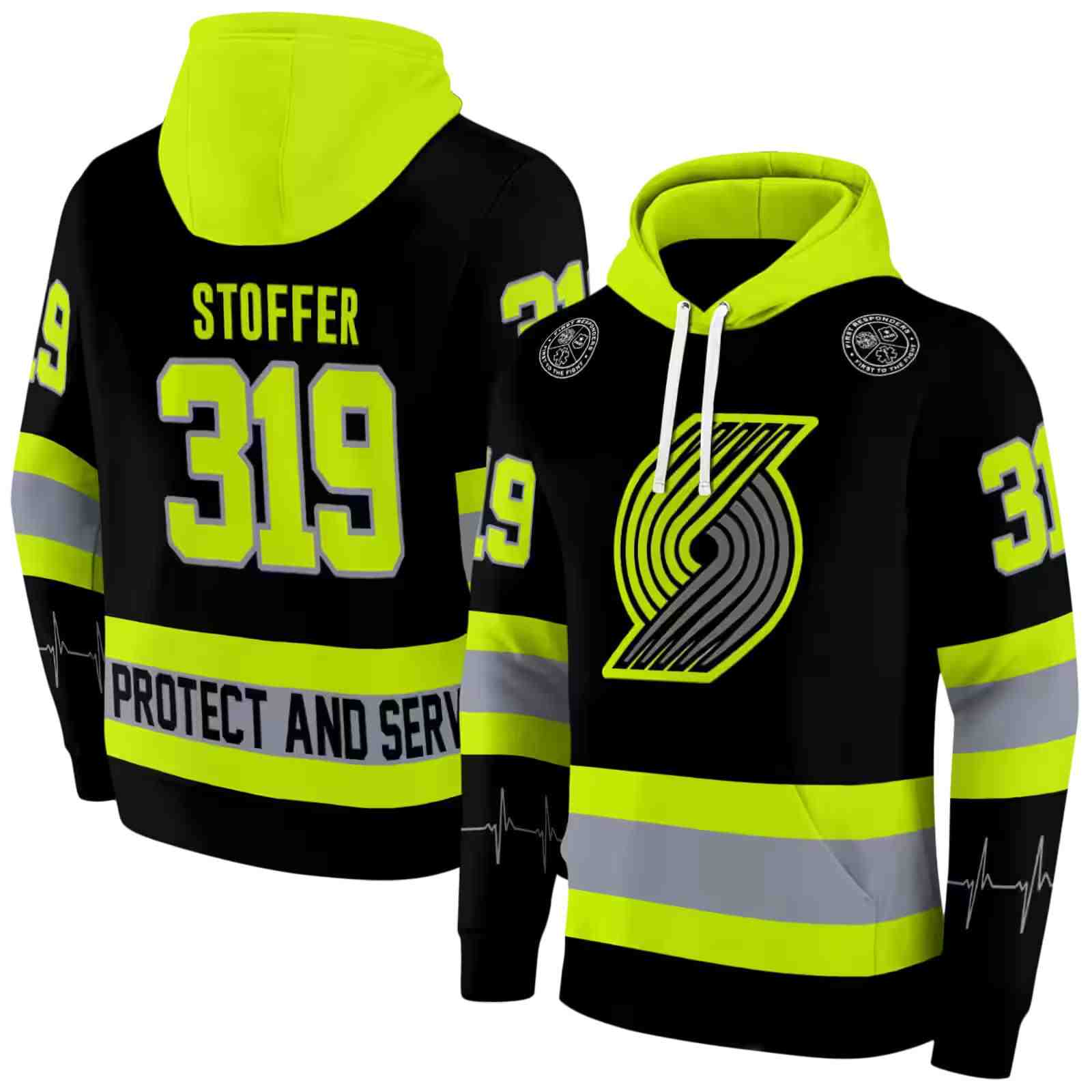 customized portland trail blazers safety motif black neon green hoodie fashion forward