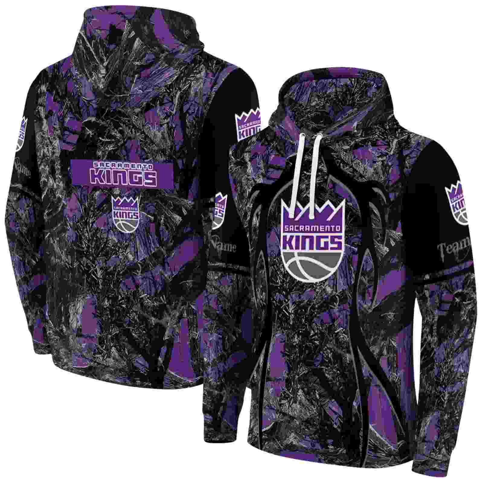 customized sacramento kings hunting theme purple black hoodie fashion forward