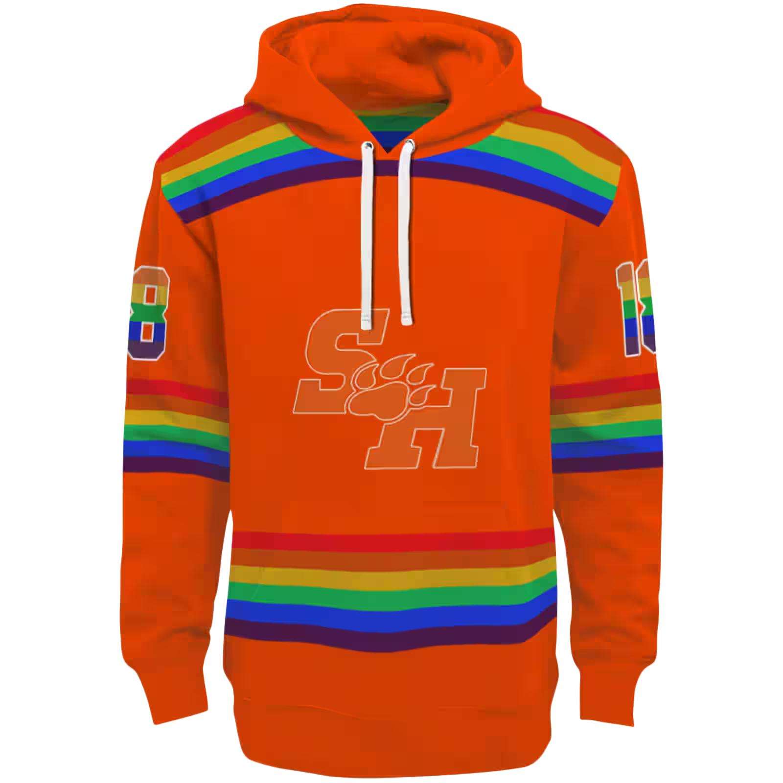 Customized Sam Houston Bearkats Rainbow Stripes Orange Hoodie