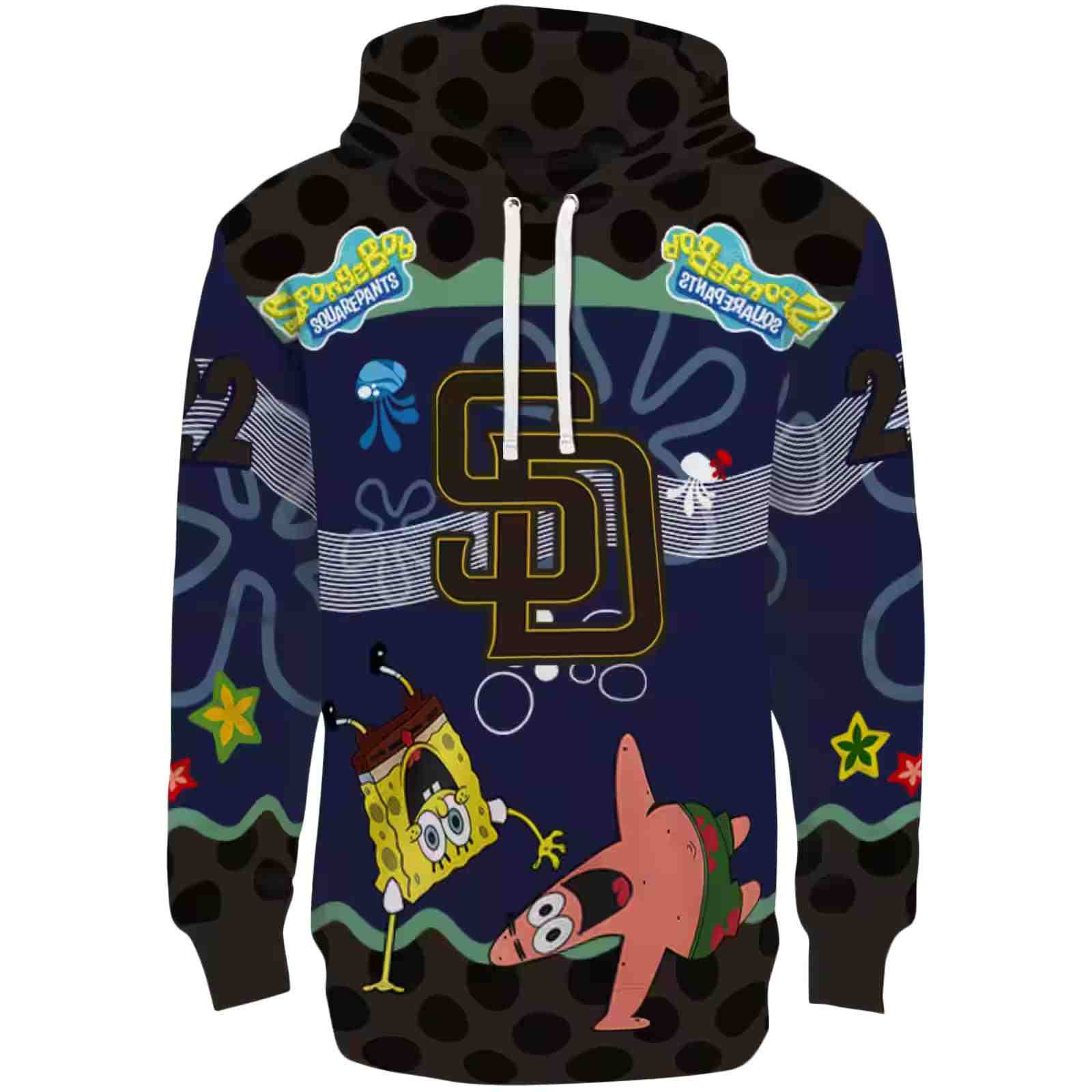 Customized San Diego Padres Spongebob Patrick Star Brown Navy Hoodie