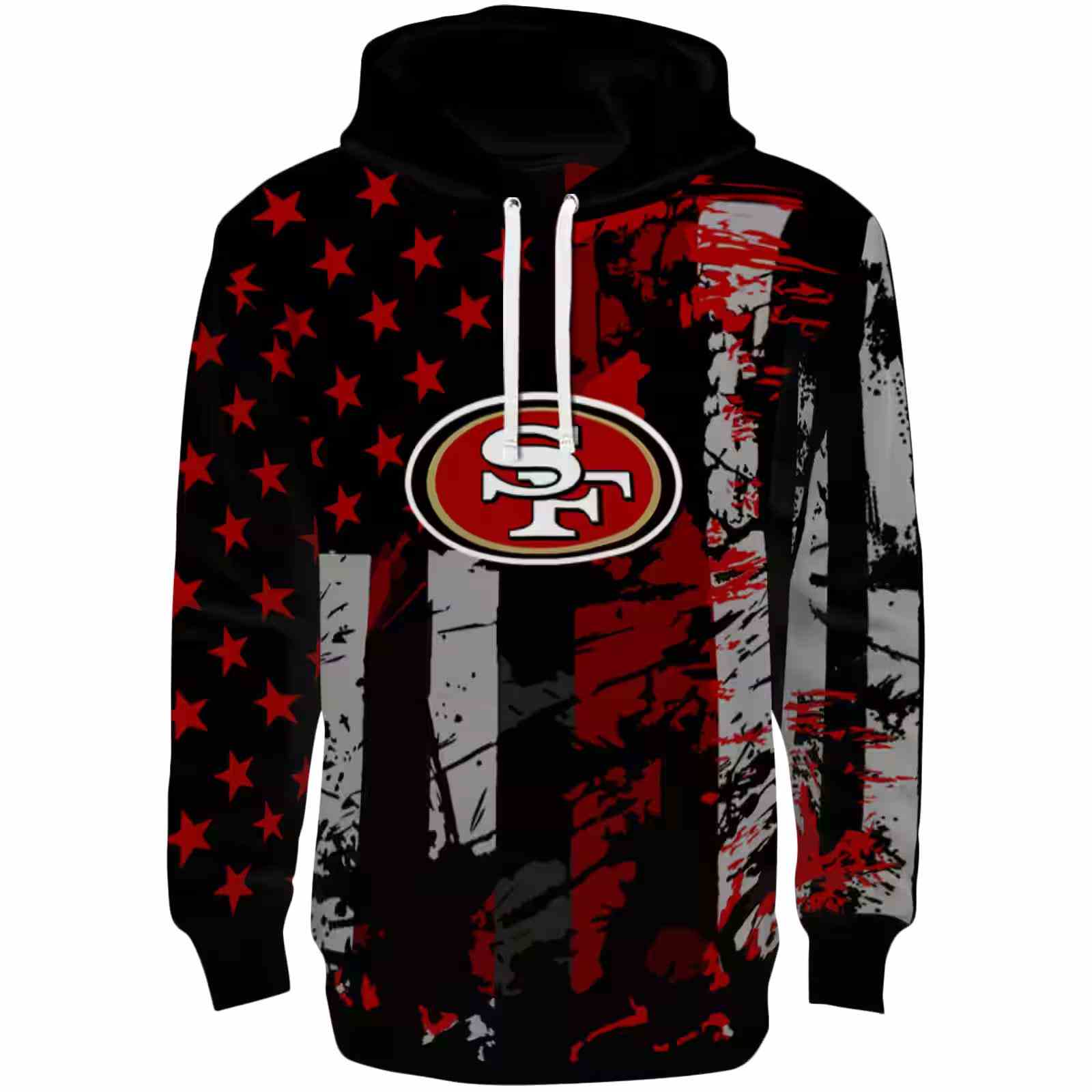 Customized San Francisco 49ers Distressed Flag Red Black Hoodie