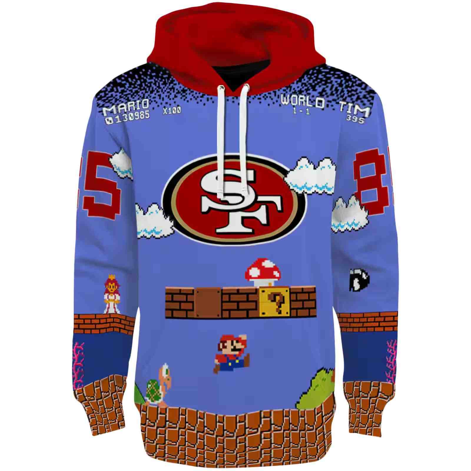 Customized San Francisco 49ers Mario Blue Black Hoodie