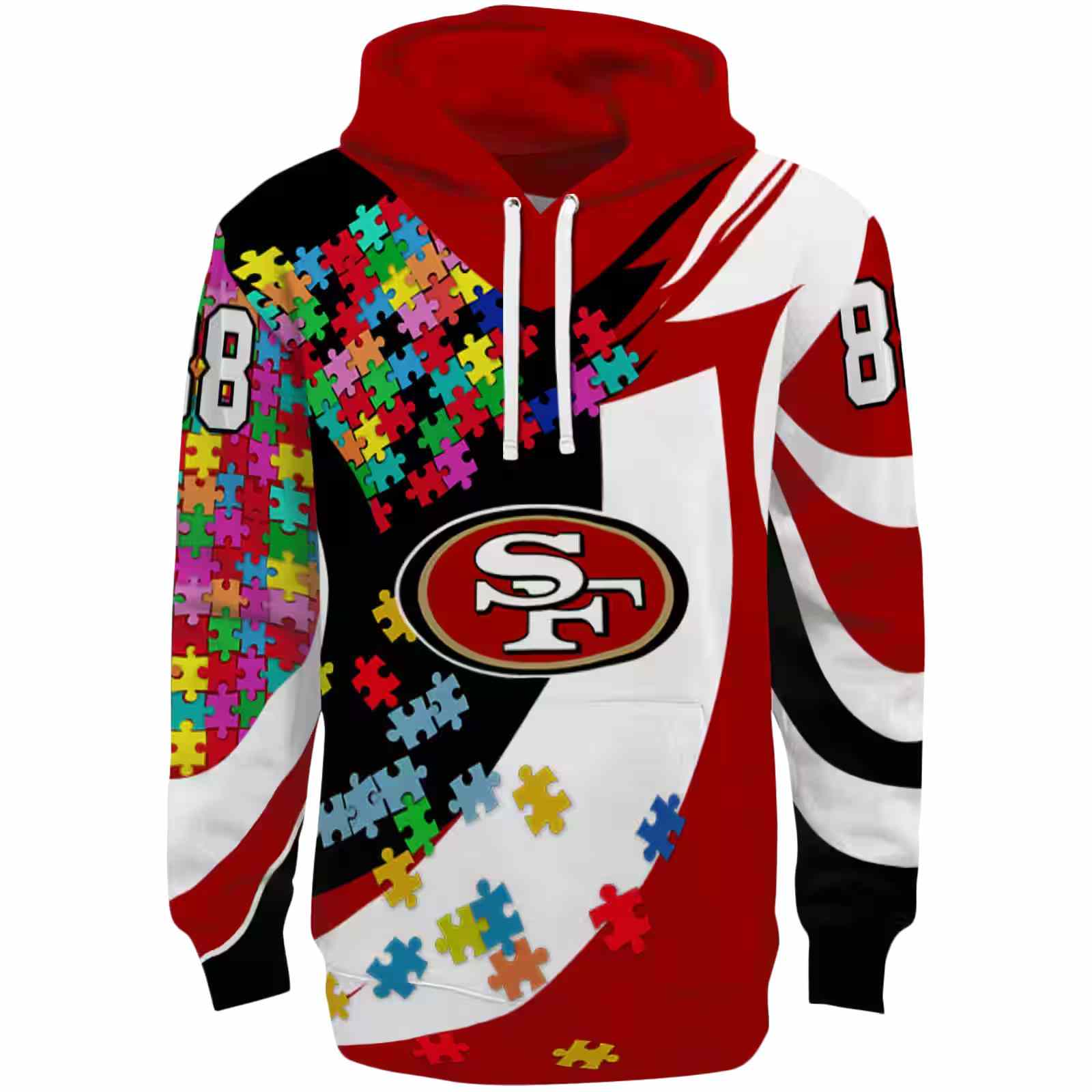 Customized San Francisco 49ers Puzzle Pieces Red Hoodie