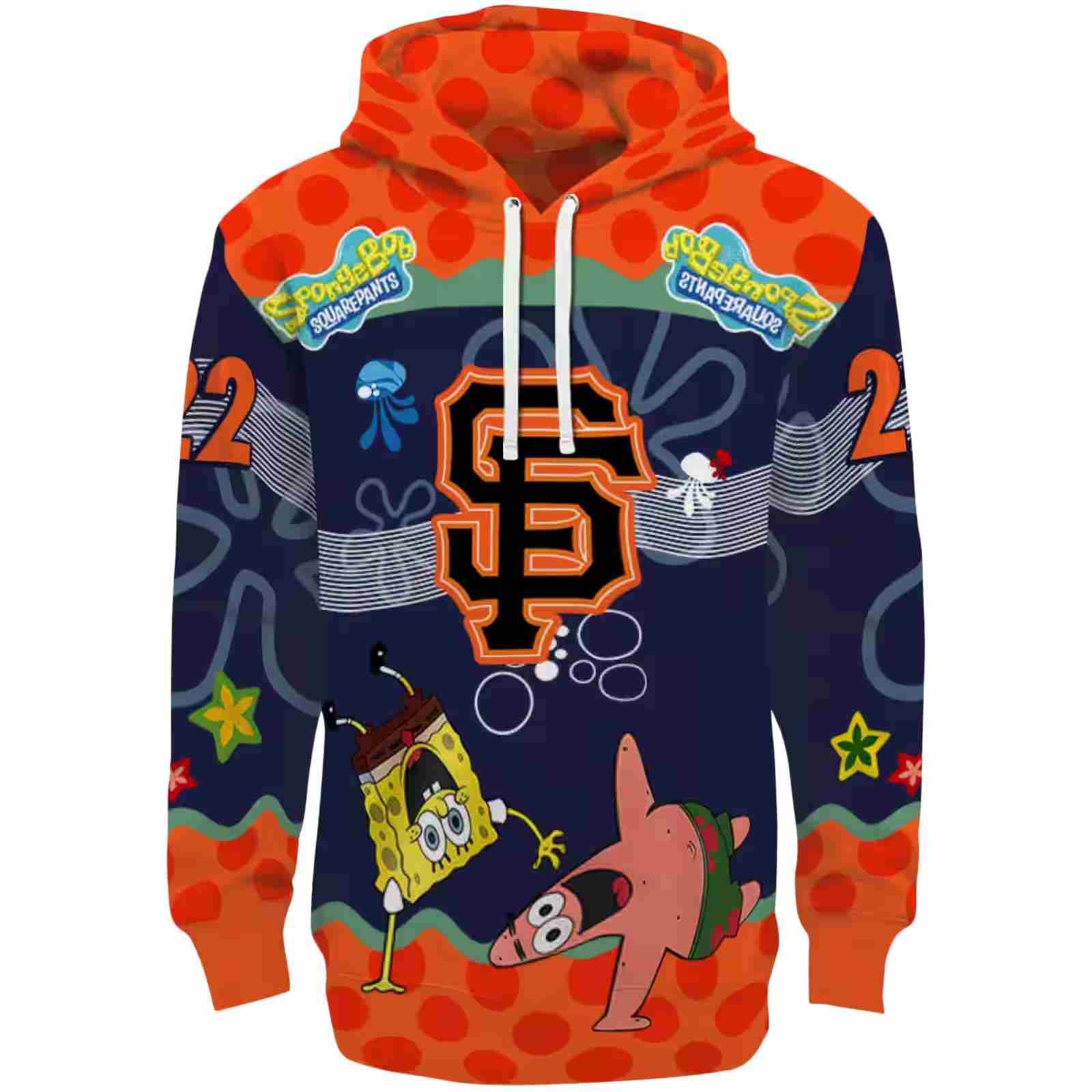 Customized San Francisco Giants Spongebob Patrick Star Orange Navy Hoodie