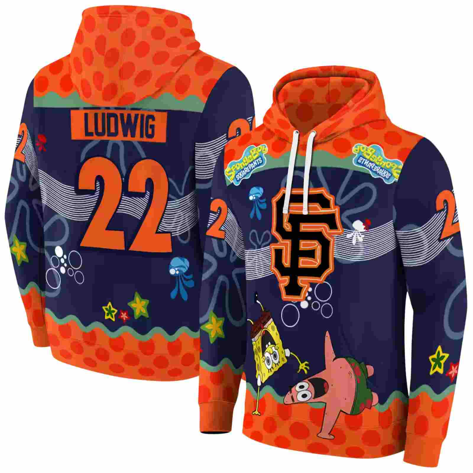 customized san francisco giants spongebob patrick star orange navy hoodie fashion forward