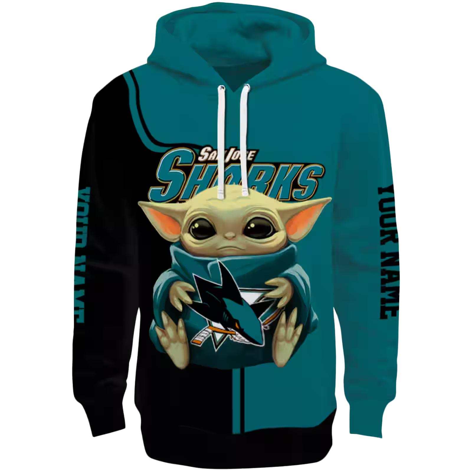 Customized San Jose Sharks Baby Yoda Teal Black Hoodie