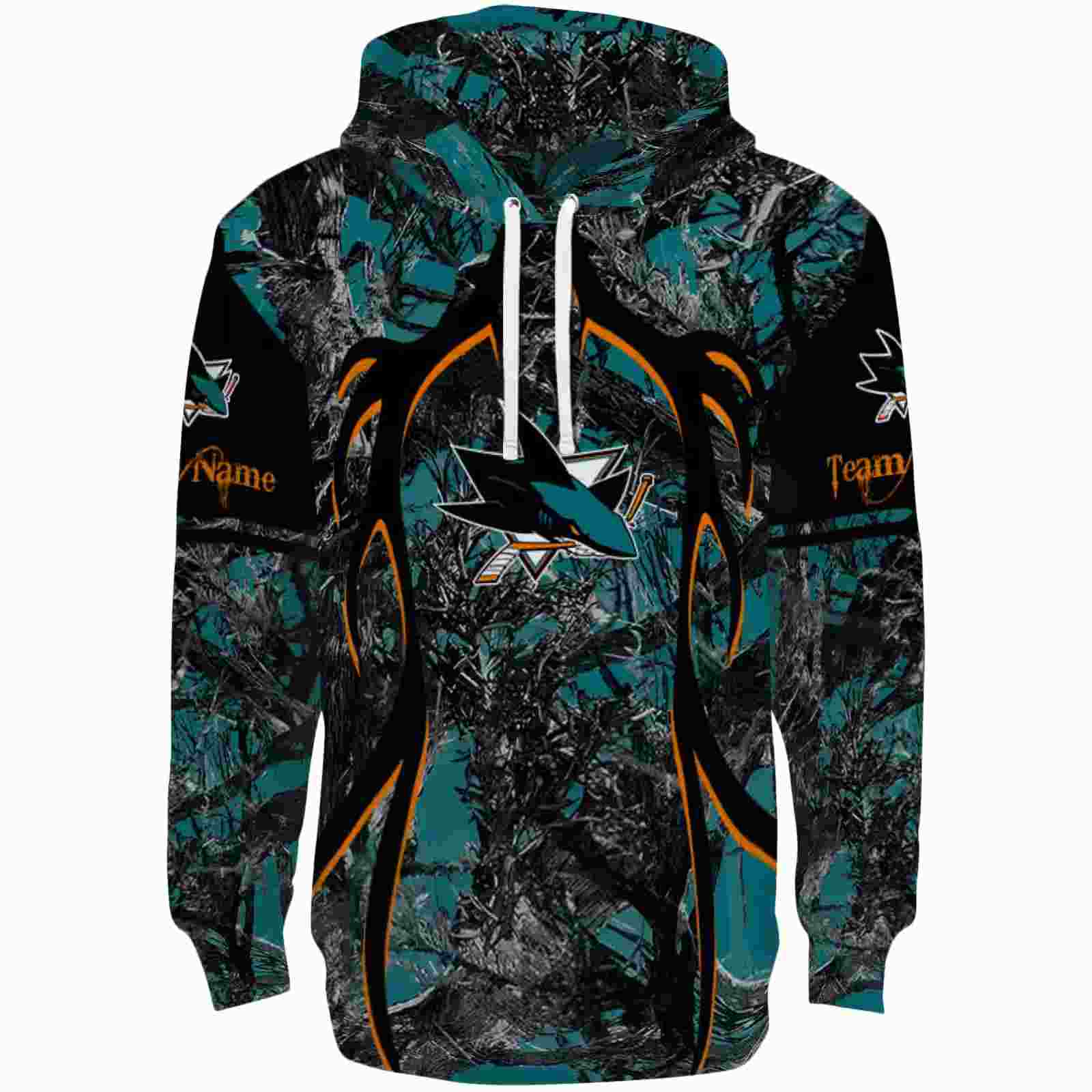 Customized San Jose Sharks Hunting Theme Teal Black Hoodie