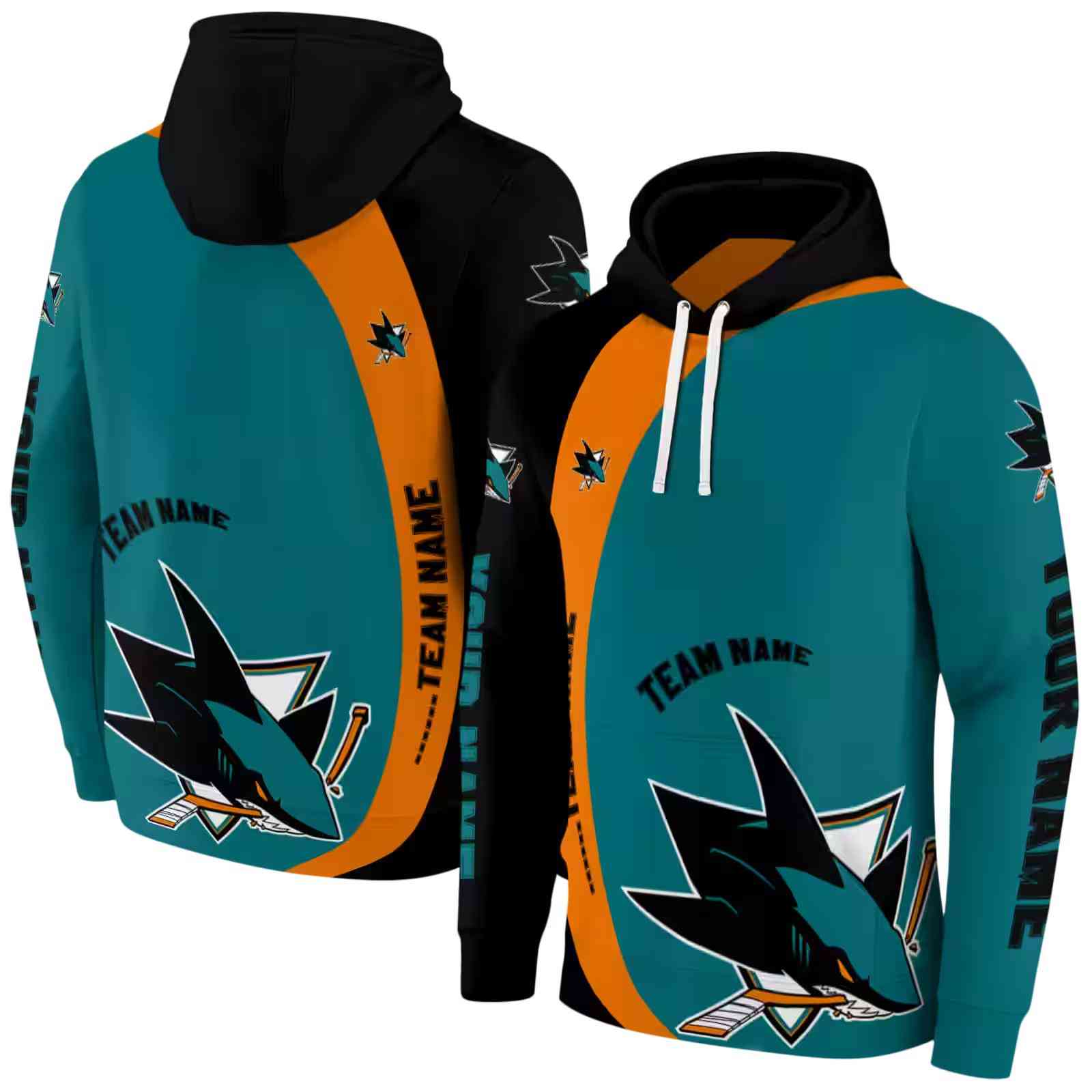 customized san jose sharks minimalist design teal black hoodie fashion forward