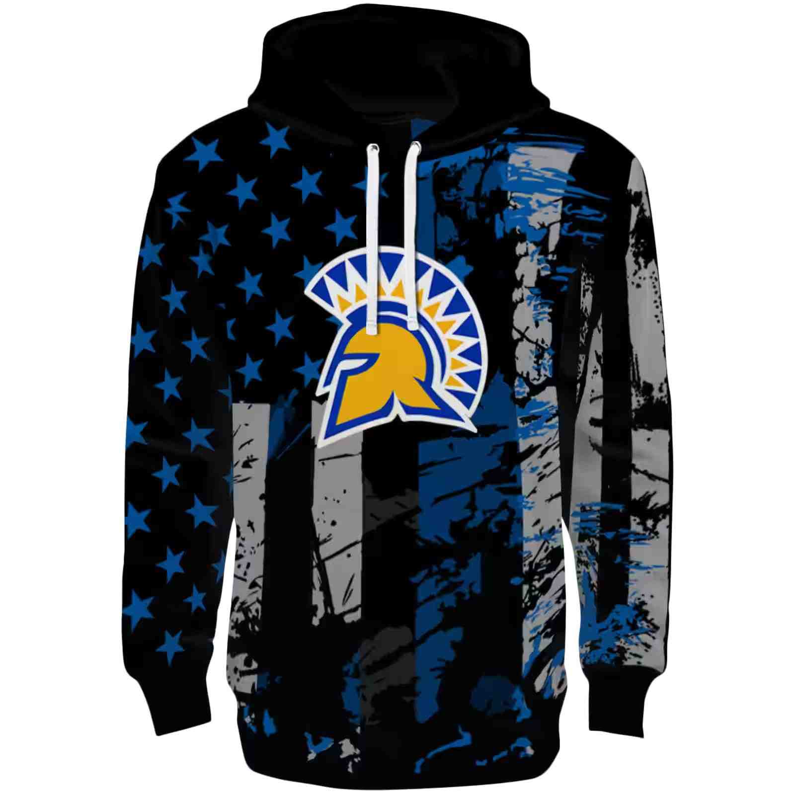 Customized San Jose State Spartans Distressed Flag Blue Black Hoodie