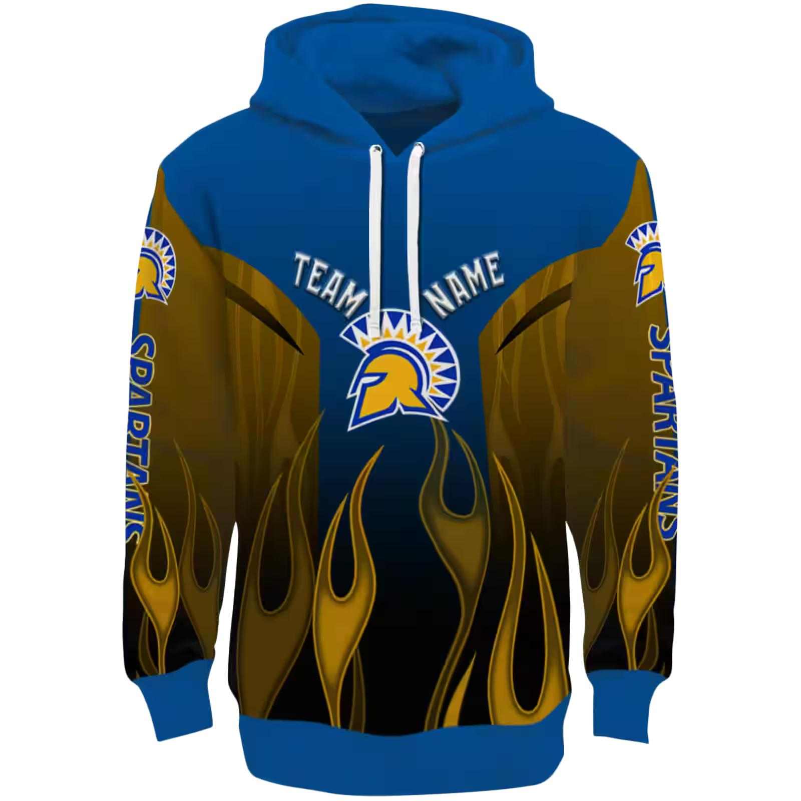 Customized San Jose State Spartans Flame Design Blue Hoodie