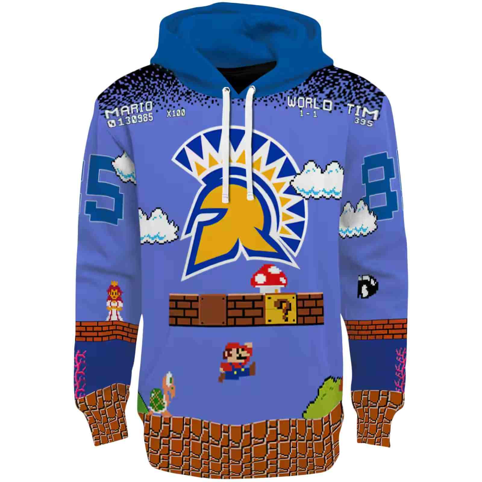 Customized San Jose State Spartans Mario Blue Black Hoodie