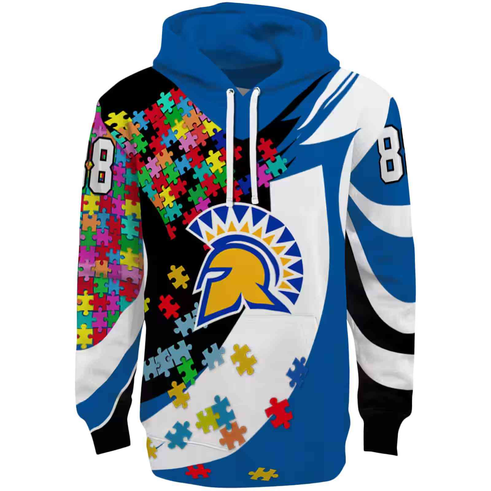 Customized San Jose State Spartans Puzzle Pieces Blue Hoodie