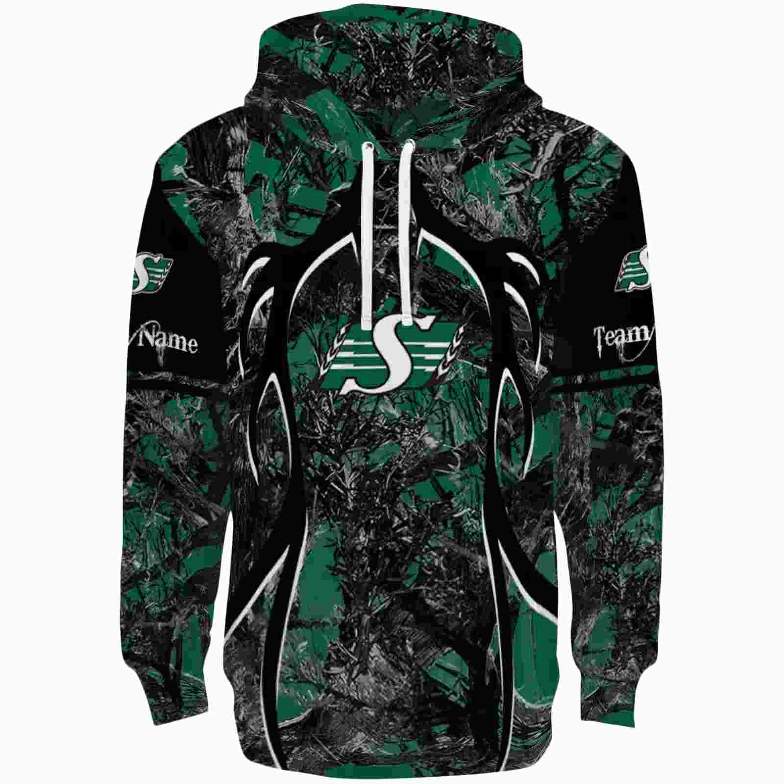 Customized Saskatchewan Roughriders Hunting Theme Green Black Hoodie