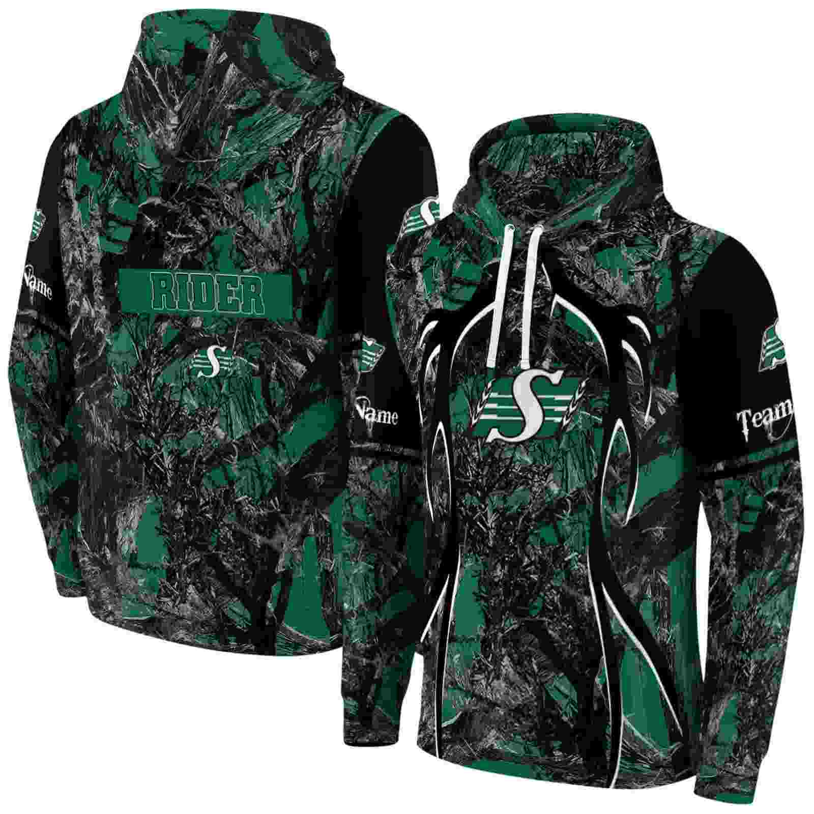 customized saskatchewan roughriders hunting theme green black hoodie fashion forward