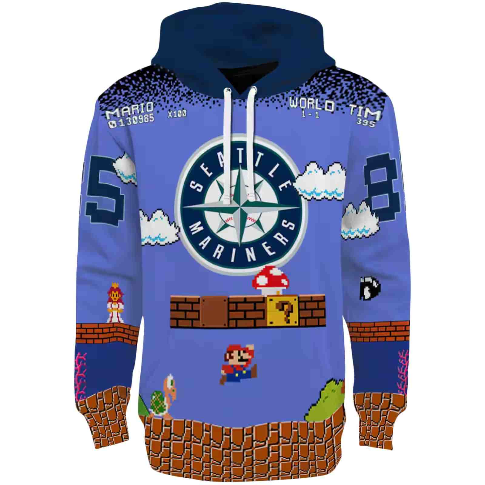 Customized Seattle Mariners Mario Blue Black Hoodie