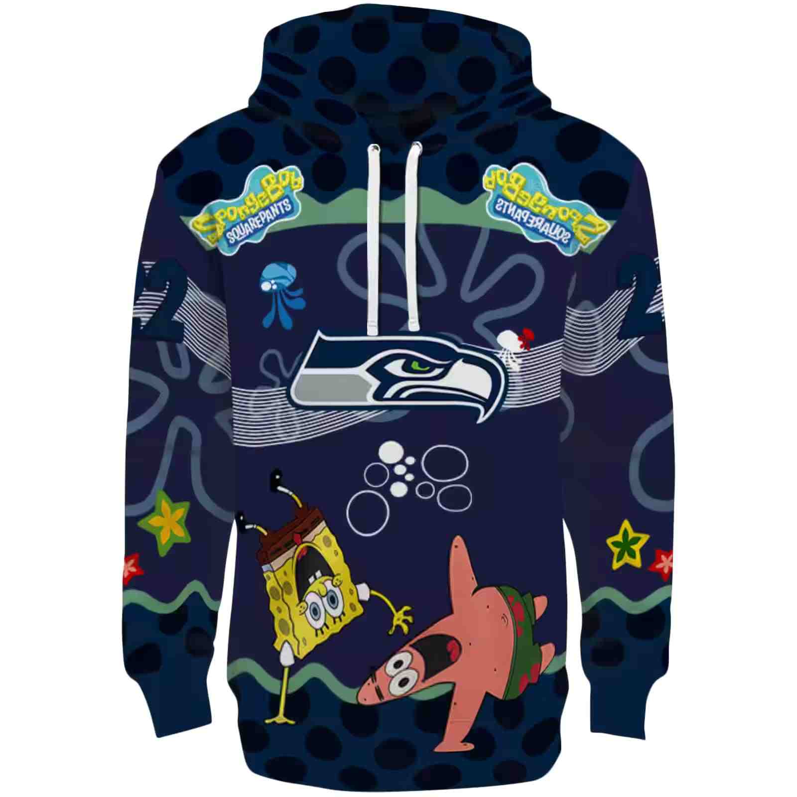 Customized Seattle Seahawks Spongebob Patrick Star Blue Navy Hoodie