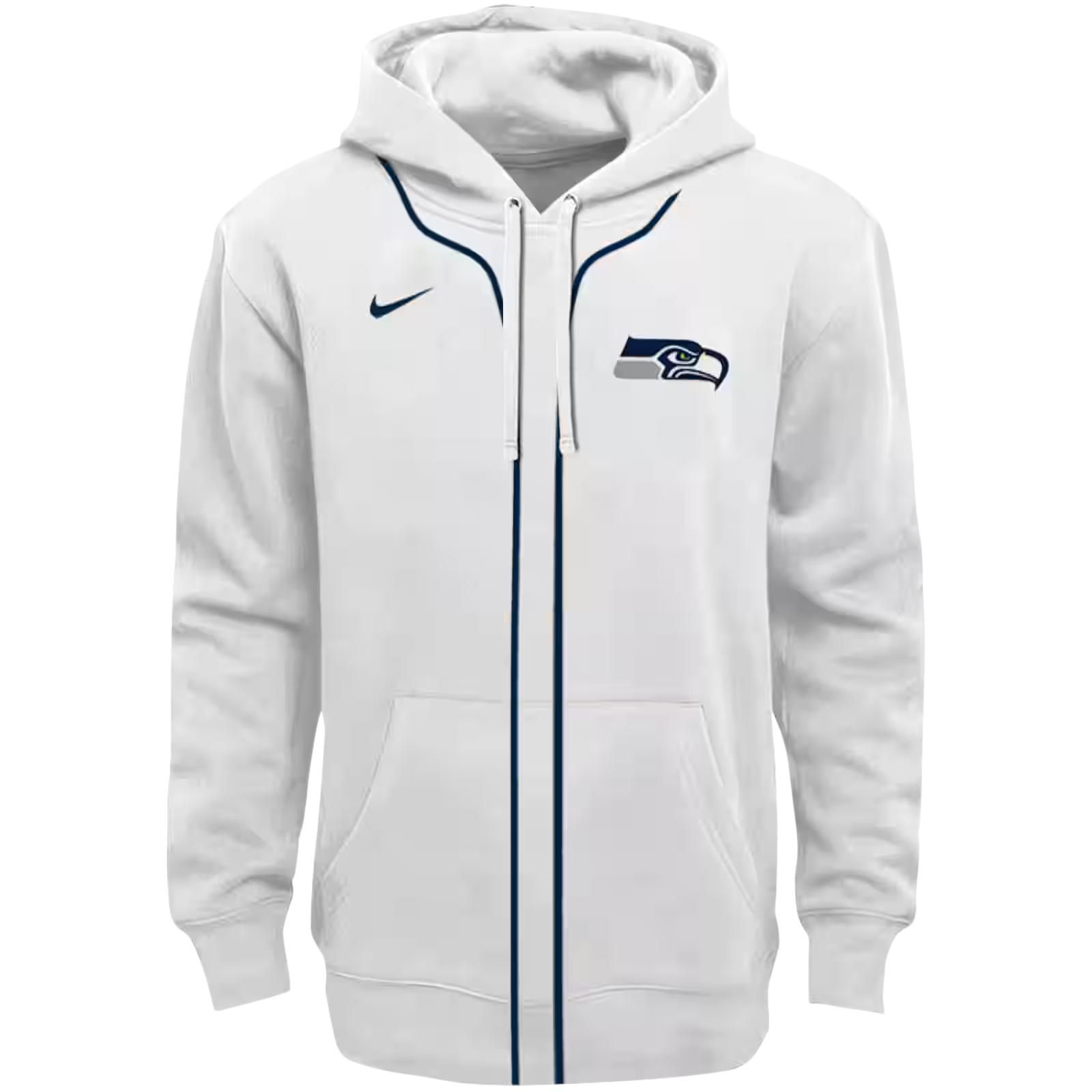 Customized Seattle Seahawks Sporty Stripe White Hoodie