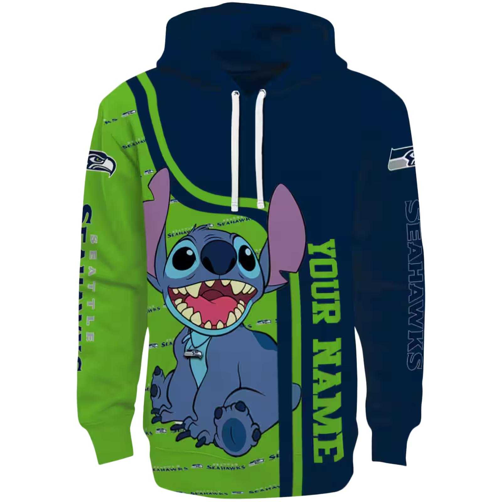 Customized Seattle Seahawks Stitch Blue Hoodie