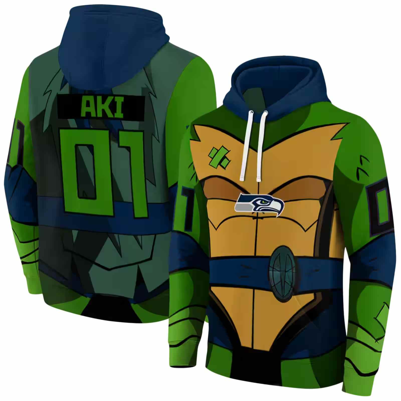 customized seattle seahawks superhero armor blue green hoodie fashion forward