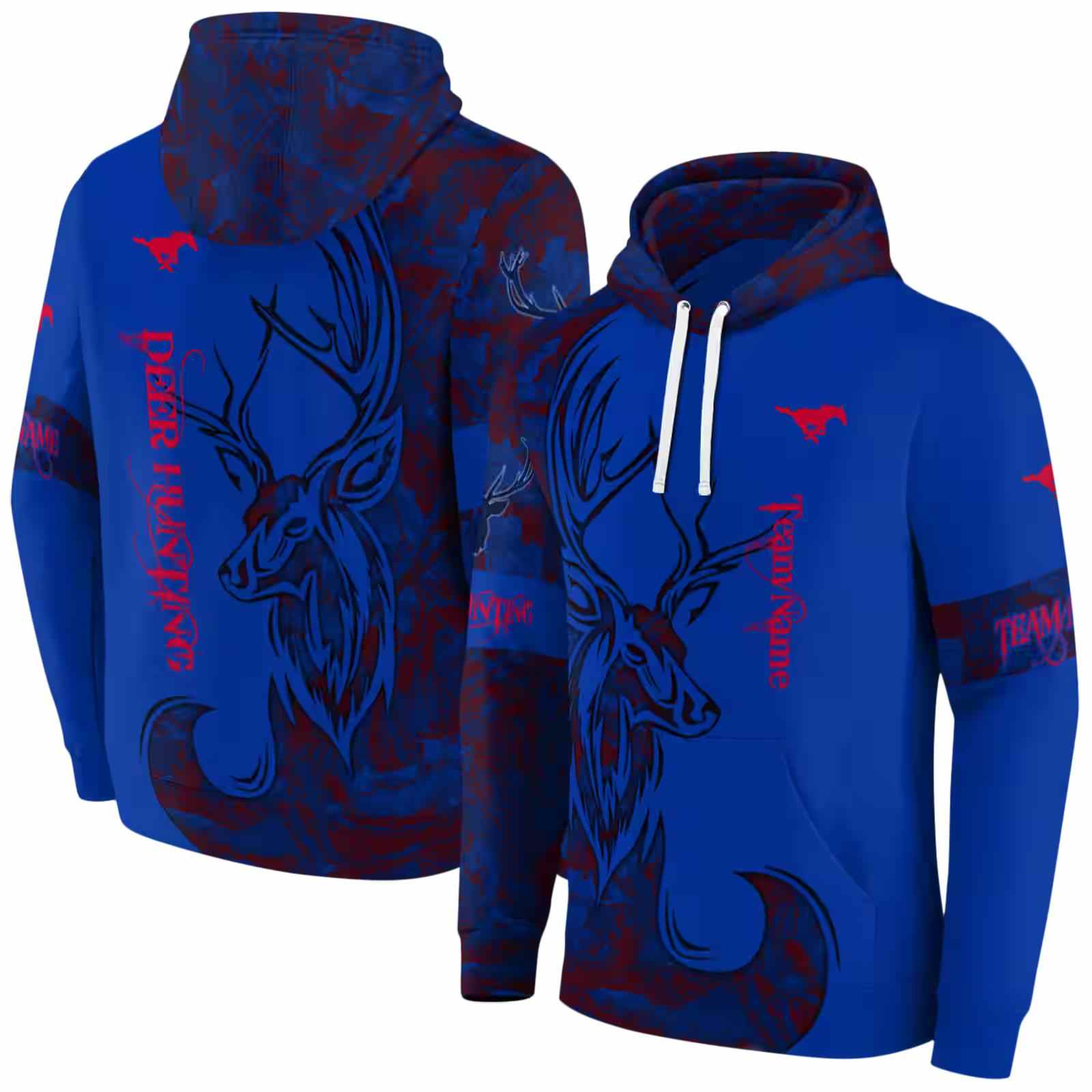 customized smu mustangs deer silhouette blue hoodie fashion forward