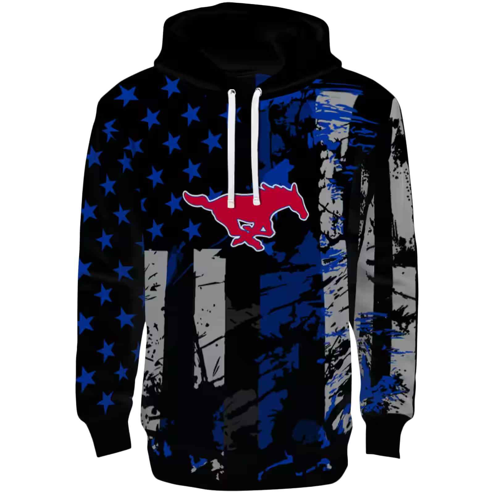 Customized SMU Mustangs Distressed Flag Blue Black Hoodie