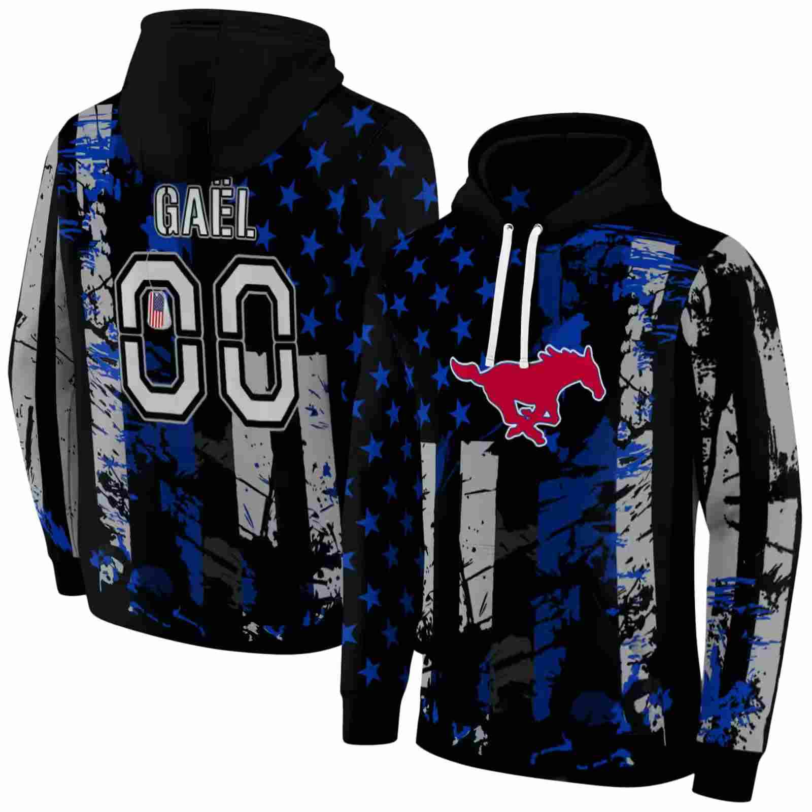 customized smu mustangs distressed flag blue black hoodie fashion forward