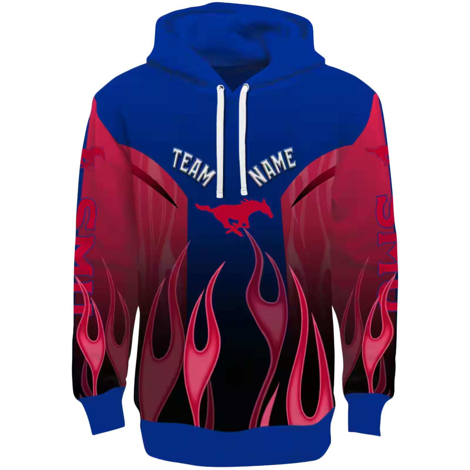 Customized SMU Mustangs Flame Design Blue Hoodie