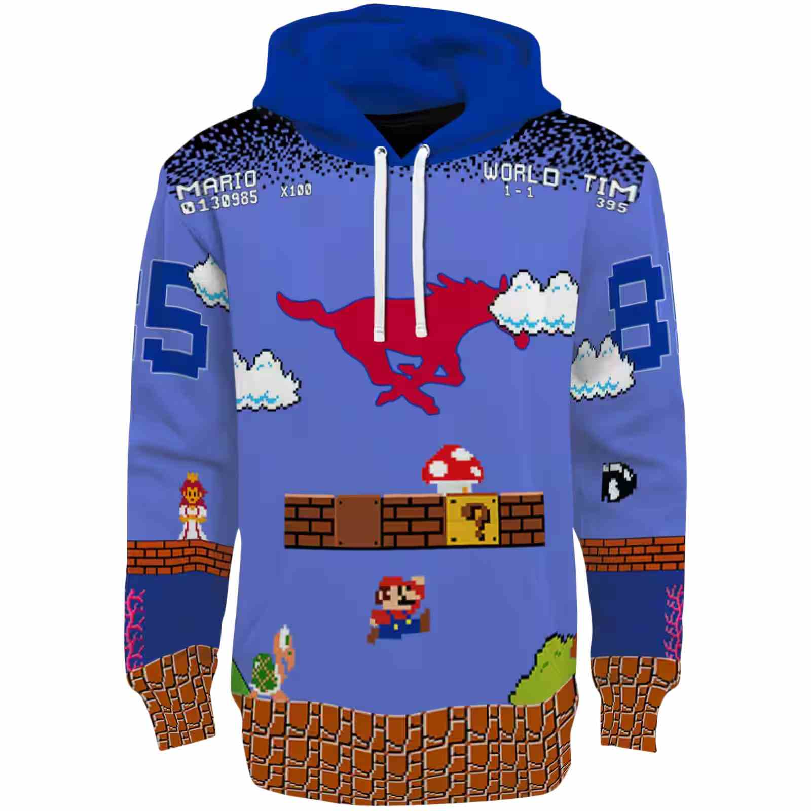 Customized SMU Mustangs Mario Blue Black Hoodie