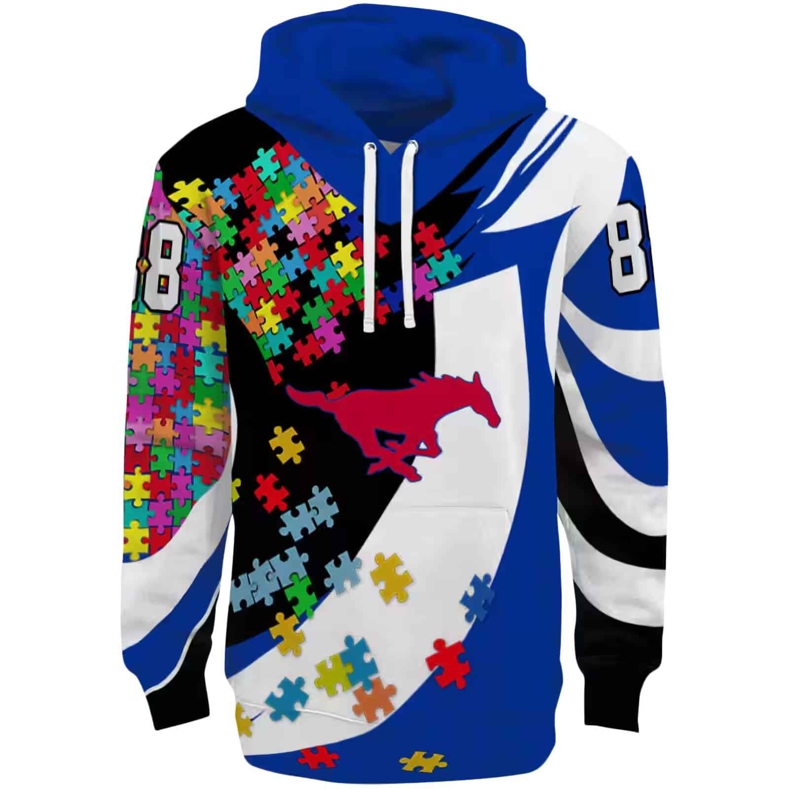 Customized SMU Mustangs Puzzle Pieces Blue Hoodie