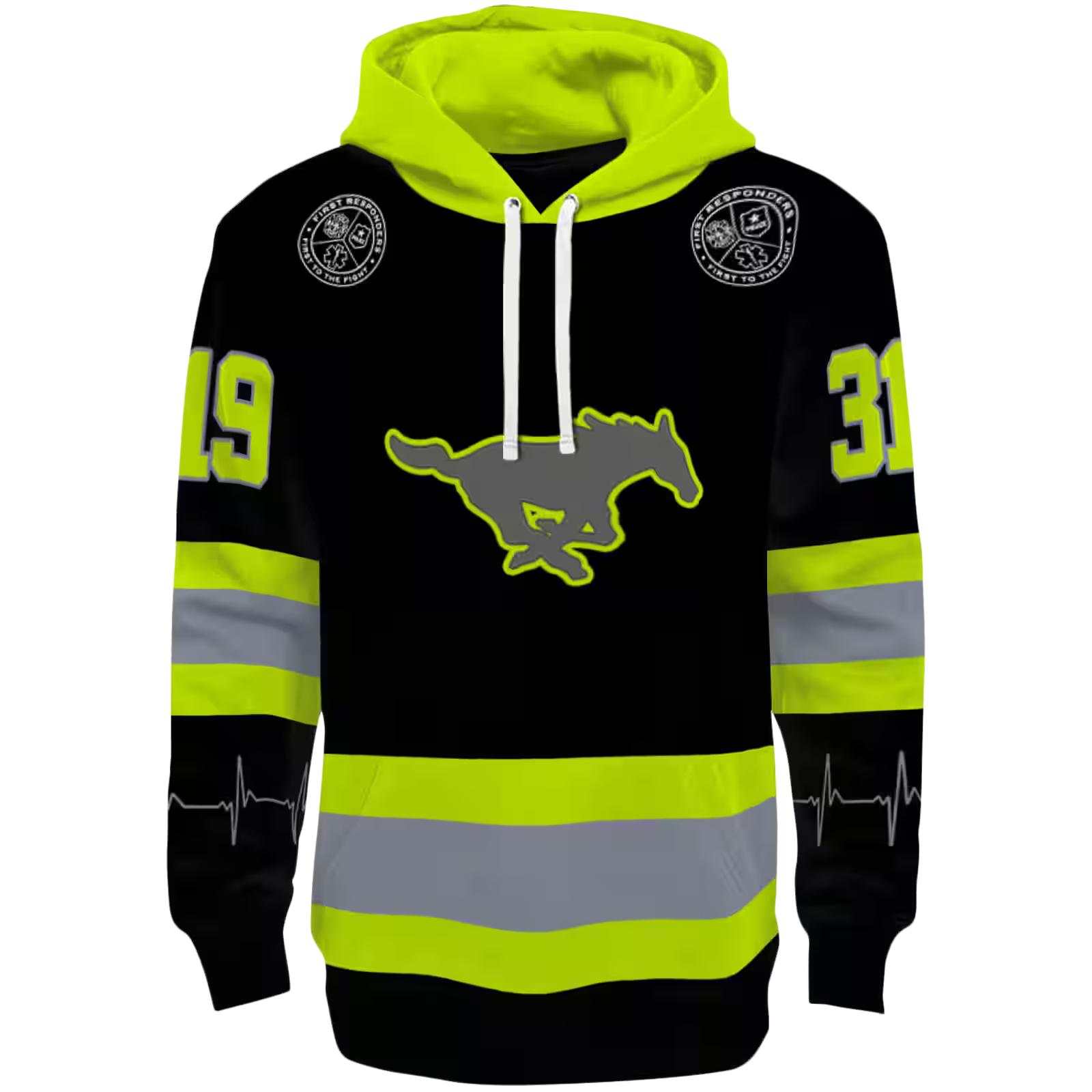 Customized SMU Mustangs Safety Motif Black Neon Green Hoodie