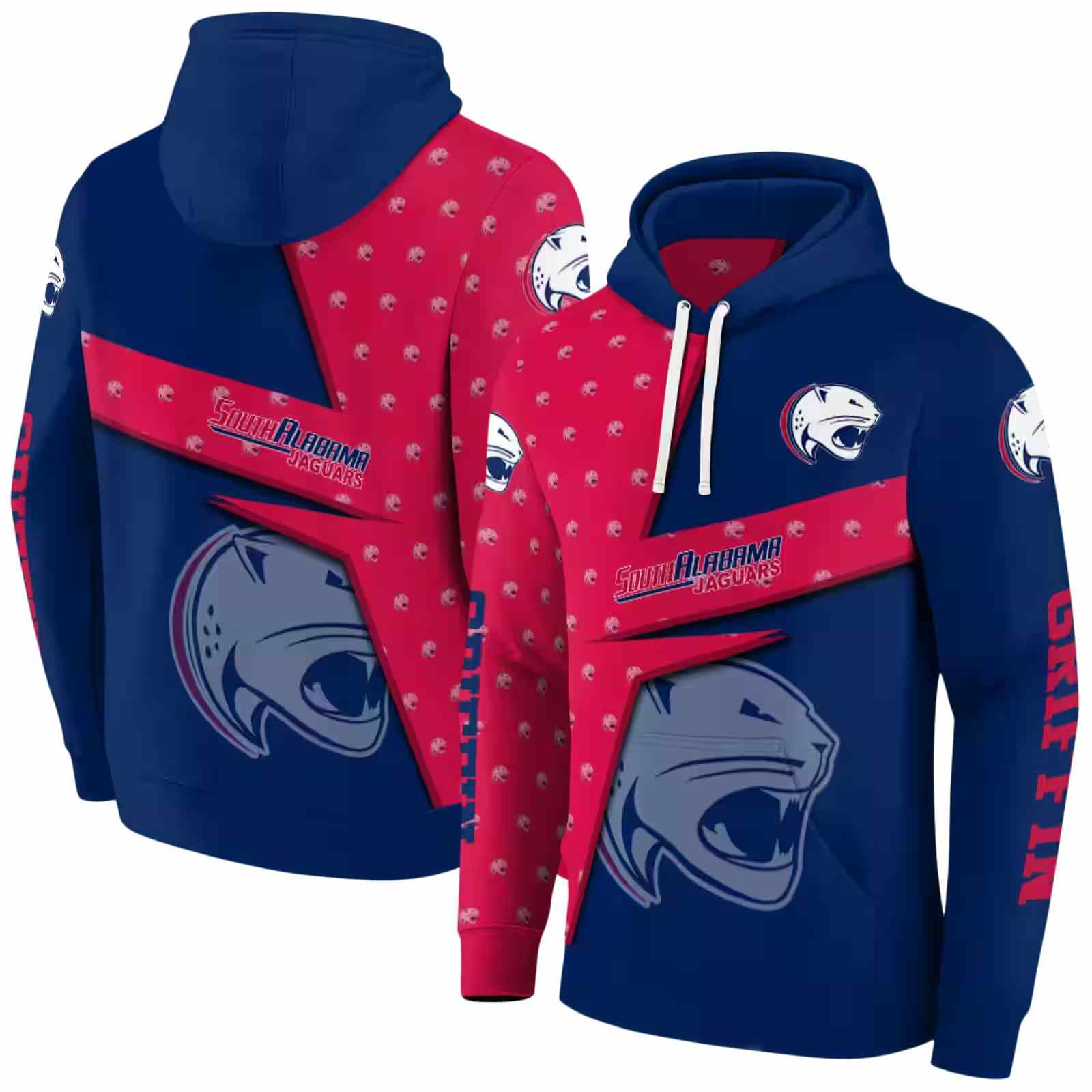 customized south alabama jaguars abstract shape blue hoodie fashion forward