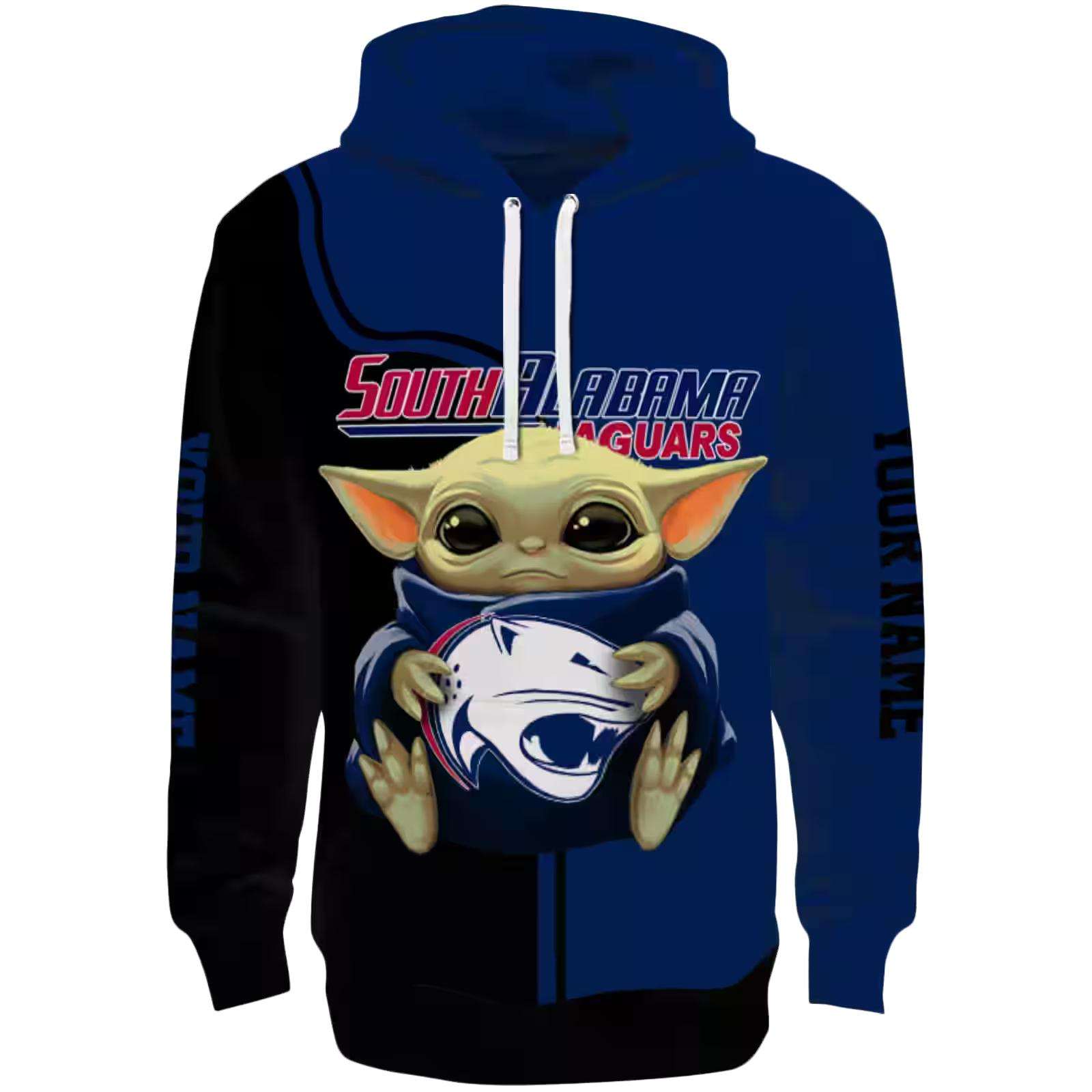 Customized South Alabama Jaguars Baby Yoda Blue Black Hoodie