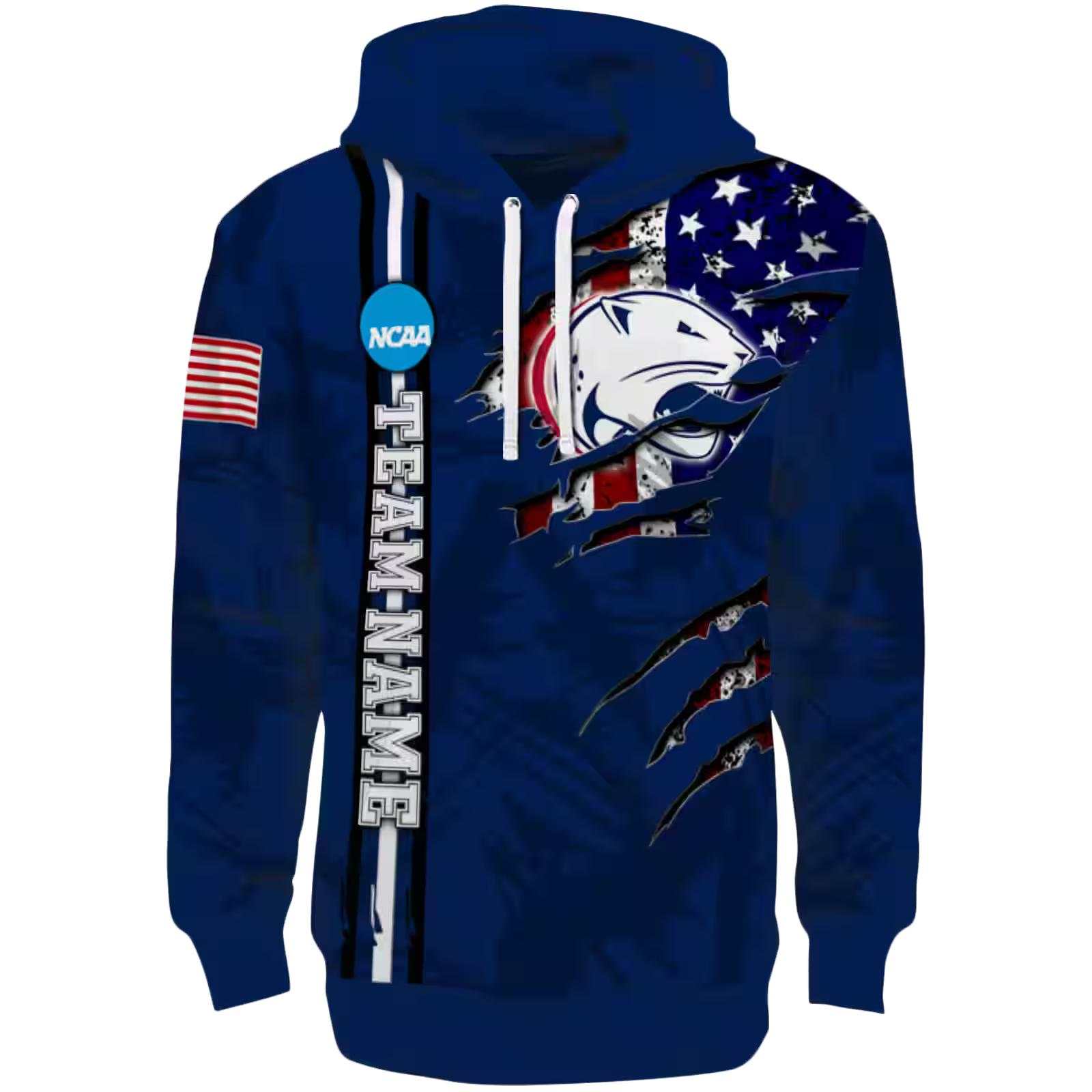 Customized South Alabama Jaguars Ripped Flag Blue Hoodie